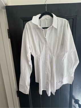 Good American White Button-Down Shirt - Pleated Front